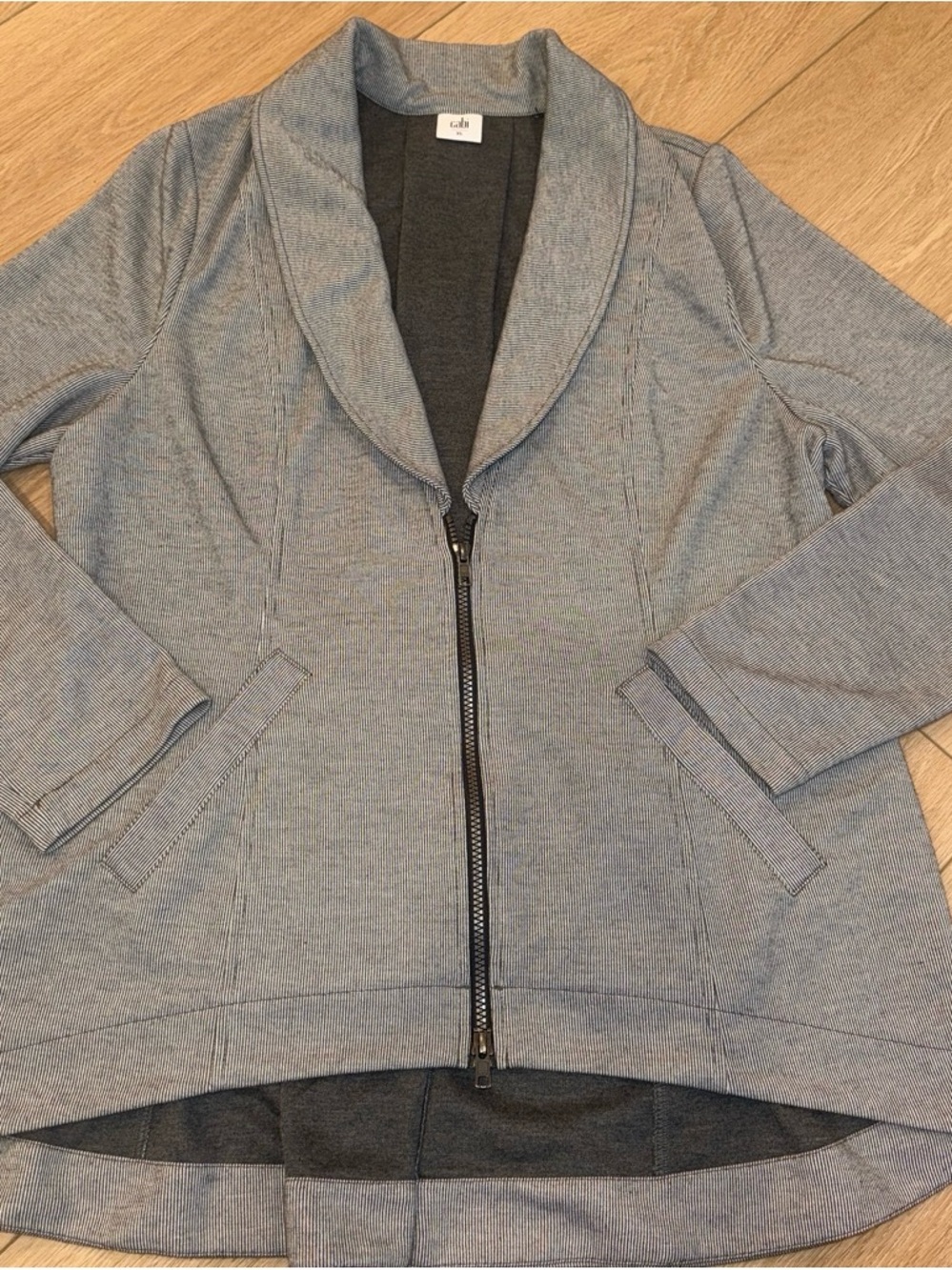 CAbi Heather Gray Shawl Collar Zip Blazer